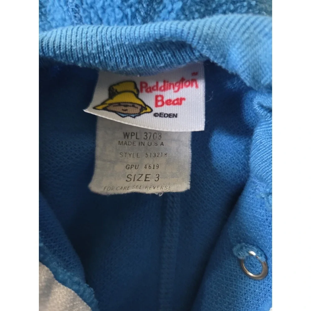 Vintage Paddington Bear Fleece Footed Sleeper Kids Size 3 Embroidered Bear